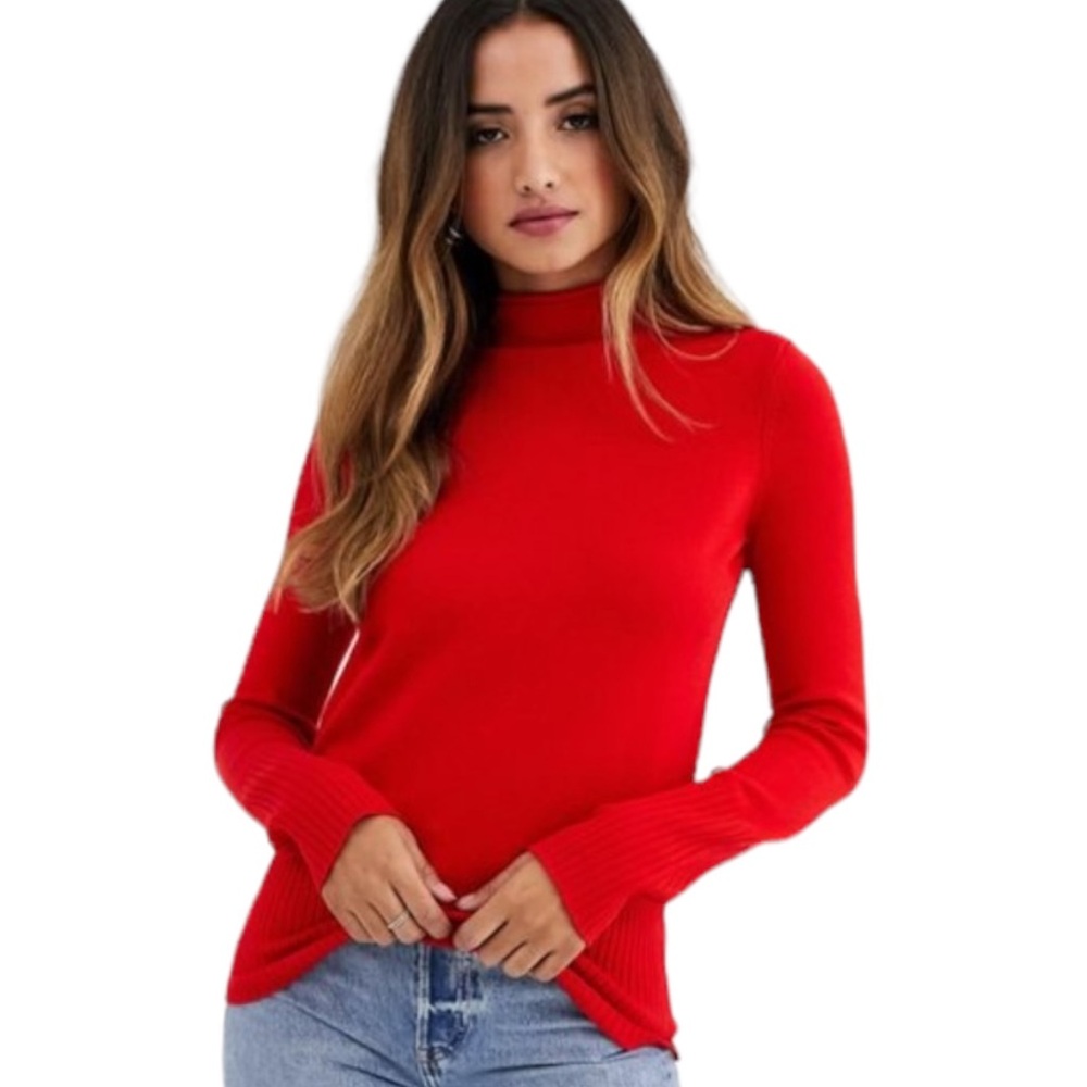 French Connection Red Roll High Neck Knit Sweater - S